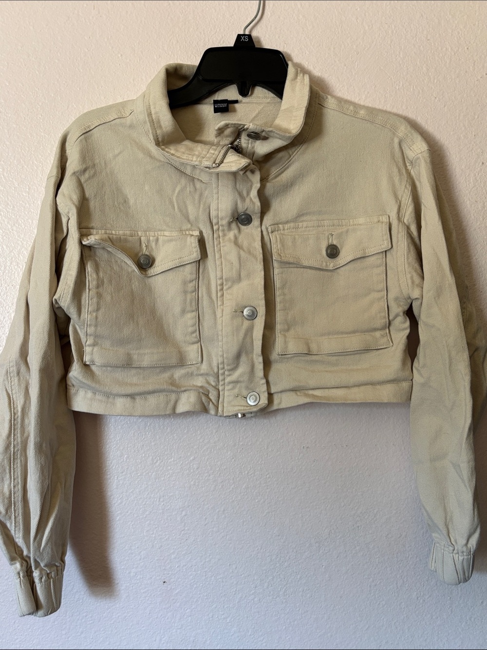 Windsor Cropped Twill Utility Jacket Beige Cream XS
